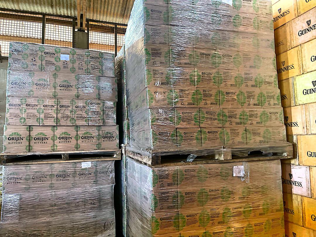 Palletised drinks stock wrapped for dispatch